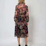 Rochie midi din voal cu print floral și curea negru