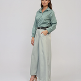 Cămașă din bumbac poplin cu mânecă lungă aqua