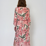 Rochie vascoza cu maneca larga si print floral-Roz