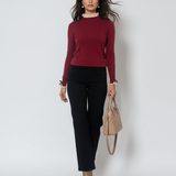 Pulover cu volan plisat grena