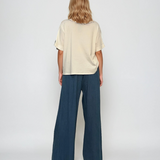 Pantaloni lungi largi cu buzunare albastru jeans