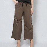 Pantaloni in cu legatura pe picior-Grej