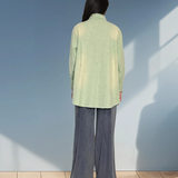 Cămașă damă stil jeans cu buzunar colorat aqua