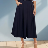 Fustă midi cu buzunare și pliuri bleumarin