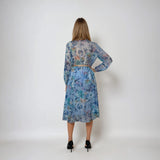 Rochie midi din voal cu print floral și curea albastru