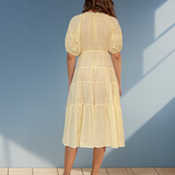 Rochie din bumbac subțire cu polka dots galben