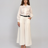 Cămașă din bumbac cu strasuri și fundă alb