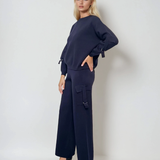 Compleu tricotat casual cu cataramă la buzunare bleumarin