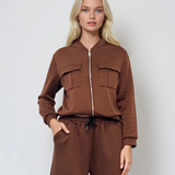 Bluză cu mânecă lungă cu insertie albă maro