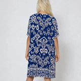 Rochie largă din vâscoză cu print oriental albastru