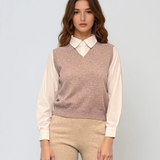 Vestă cu mâneci si guler cămasă beige