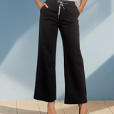 Pantaloni drepți bumbac cu șiret în talie negru
