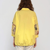 Bluză din bumbac cu dantelă florală la mâneci galben