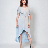 Rochie asimetrică cu cordon în talie bleu