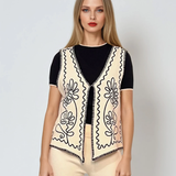 Vestă cu flori brodate alb