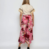 Fustă pantaloni largi cu print floral roz