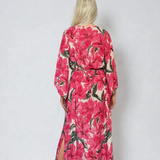 Rochie vascoza cu maneca larga si print floral-Ciclam