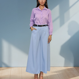 Pantaloni largi din vâscoză cu pense și curea inclusă bleu