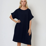 Rochie stil A cu dungi bleumarin