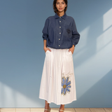 Fustă lungă cu print floare și buzunare alb