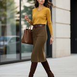Fustă midi tricotată cu buzunare kaki