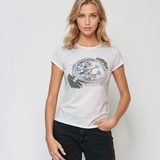 Tricou mulat din bumbac cu print ceas alb