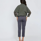 Bluză din bumbac cu dantelă florală la mâneci kaki