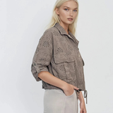 Jachetă scurtă din bumbac cu broderie spartă grej