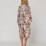 Rochie cu print oriental și buzunare caramiziu