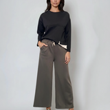 Pantaloni lungi la dungă din vâscoză kaki