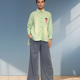 Cămașă damă stil jeans cu buzunar colorat aqua