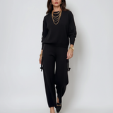 Compleu tricotat casual cu cataramă la buzunare negru