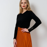 Pulover en-coeur cu nasturi pe mâneci negru