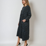 Rochie lungă din raiat cu animal print albastru