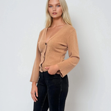 Cardigan cu decolteu în V si buzunare beige