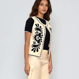 Vestă cu model traditional alb-negru