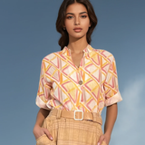 Bluză guler tunică cu un nasture galben