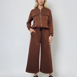 Fustă pantalon cu buzunare și șnur maro