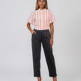 Pantaloni cu dungi și manșetă negru