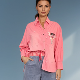 Cămașă damă stil jeans cu buzunar colorat roz