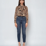 Bluza vâscoză cu volane, mânecă lungă, animal print animal-print