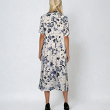 Rochie lungă din bumbac cu print floral și mânecă 3/4 grej