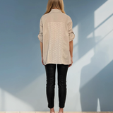 Cămașă largă cu broderie față și spate crem