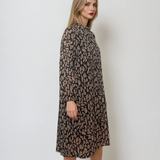 Rochie midi lejeră cu guler și animal print beige
