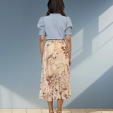 Fustă plisată lungă cu print floral crem