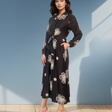 Rochie lungă brodată cu flori negru