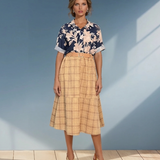 Fustă midi cu buzunare și carouri galben