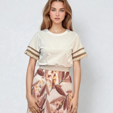 Fustă lungă plisată cu bandă elastică în talie beige    i