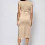 Rochie midi din tricot cu slituri laterale crem