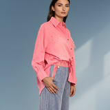 Cămașă damă stil jeans cu buzunar colorat roz